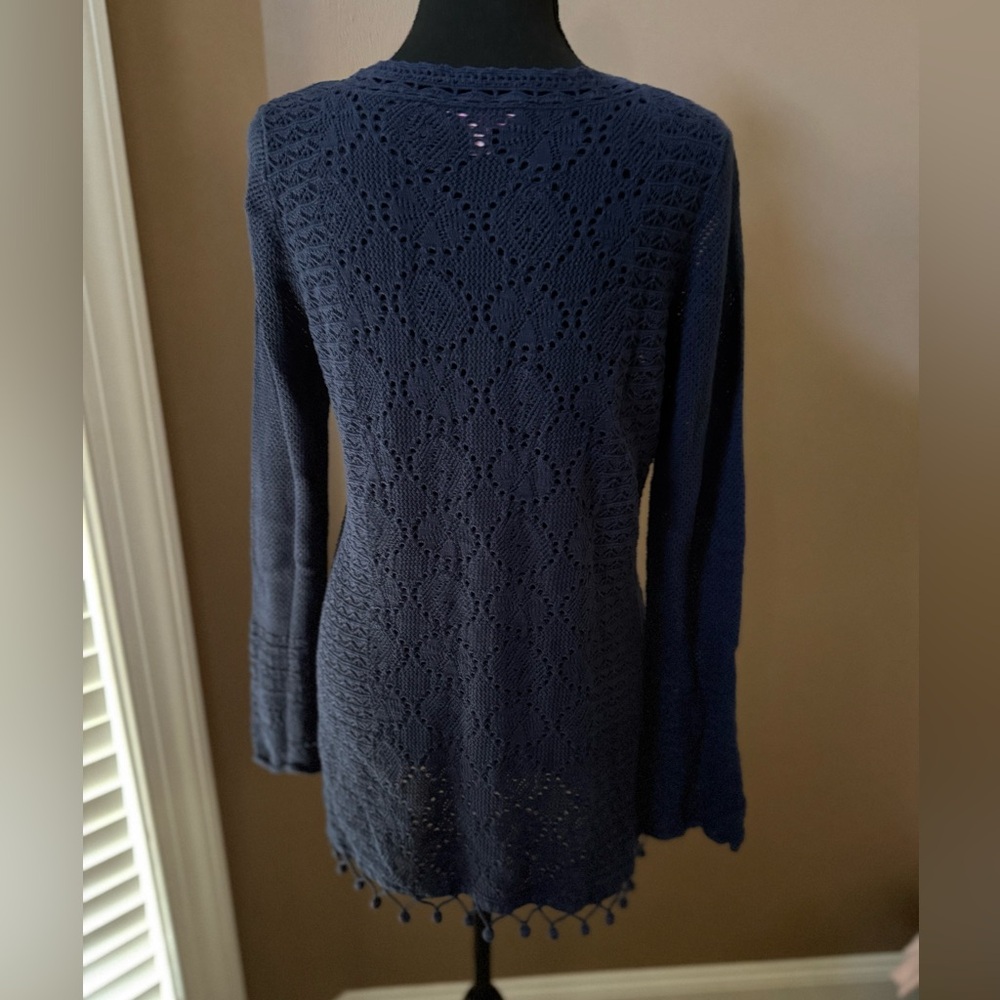 Chic Lilly Pulitzer Navy Crochet Long Sleeve Sweater Size Large - Picture 3 of 7
